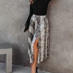 Vici Snake Print Pleated Midi Skirt